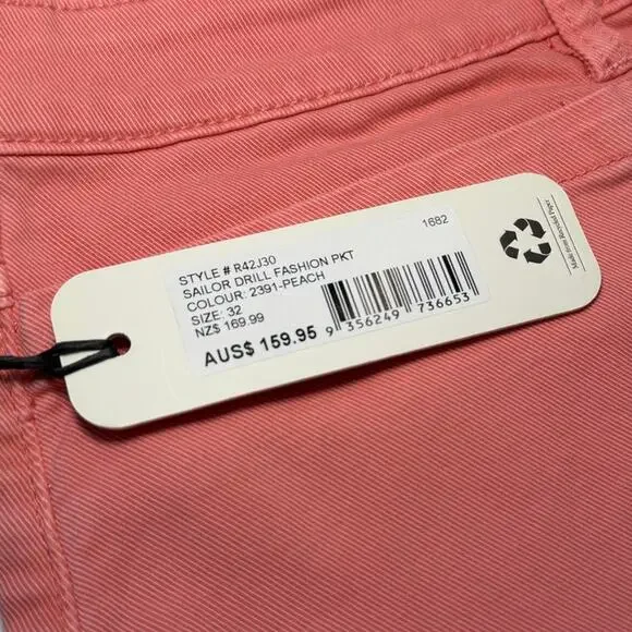 Rollas Sailor Drill High Rise Wide Leg Jeans Peach Pink Size 32 NWT - Picture 6 of 13